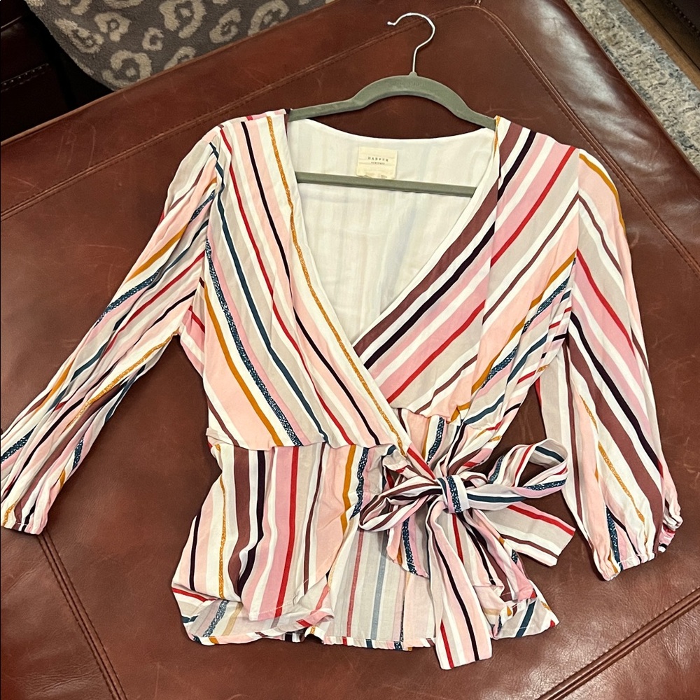 Anthropologie Multicolor Striped Wrap Blouse